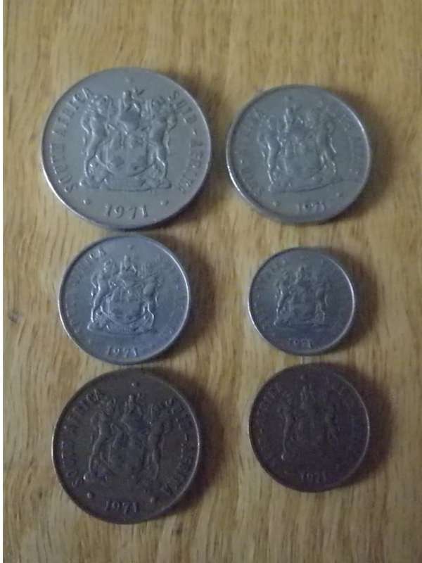 (1971 Coat of Arms, bronze and nickel coins. 50c, 20c, 10c, 5c, 2c, 1c.) R30