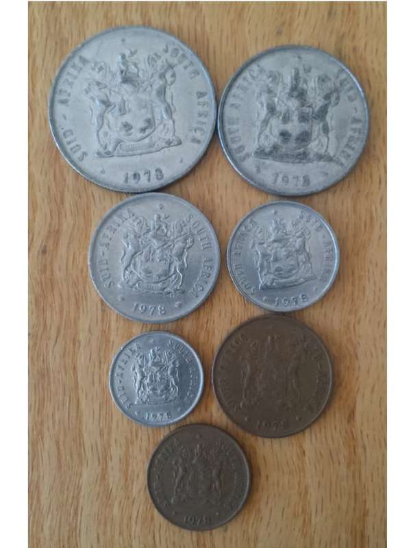 (1978 Coat of Arms, bronze and nickel coins. R1, 50c, 20c, 10c, 5c, 2c, 1c.) R35