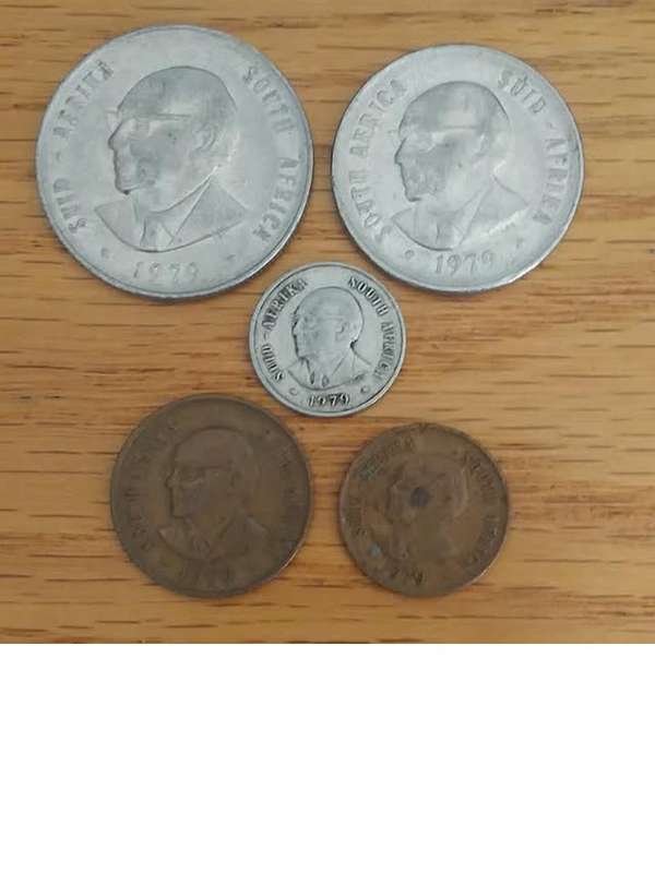 (1979 Diedericks, bronze and nickel coins. 1c.2c.5c.50c.R1) R25