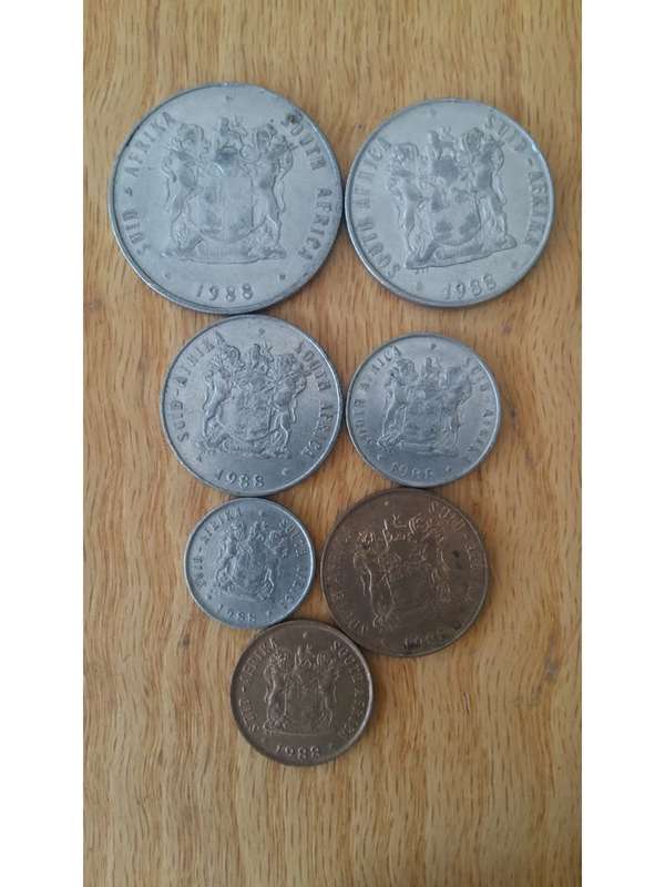 (1988 Coat of Arms, bronze and nickel coins. 1c.2c.5c.10c.20c.50c.R1) R35