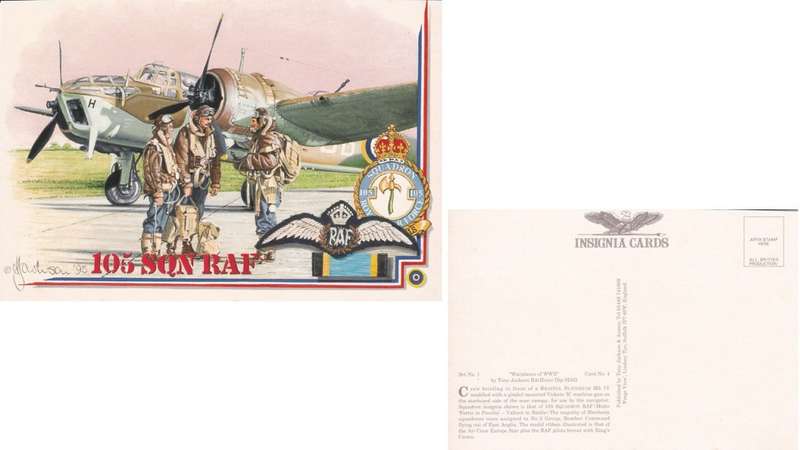 Germany Insignia Card of ww11 Tony Jackson. 105 sqn raf