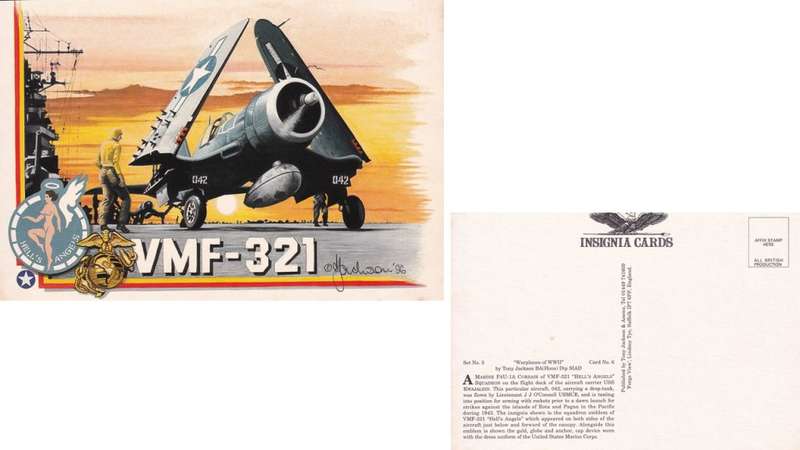 UNITED States Insignia Card of ww11 Tony Jackson. VMF-321