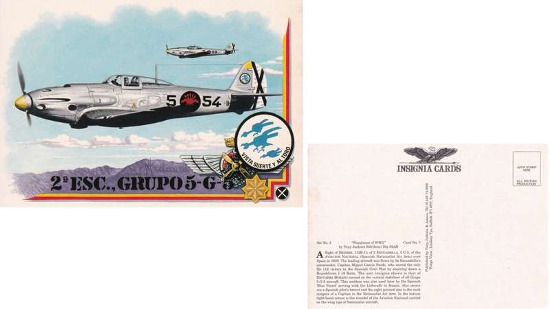 Spain Insignia Card of ww11 Tony Jackson. 2 ESC GRUPO 5-G-5
