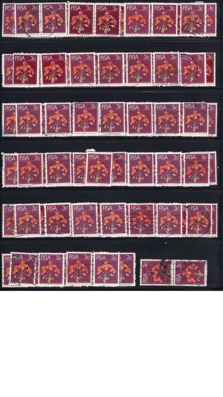 1974 South Africa 3c Geranium. 0.80c per single stamp.