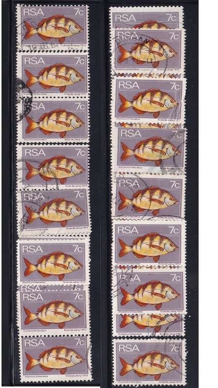 1974 South Africa 7c Zebra Fish. 0.80c per single stamp.