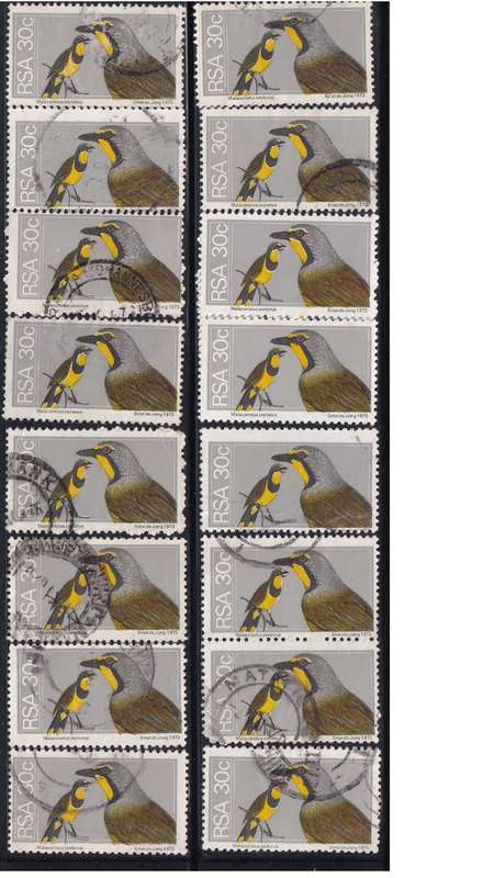 1974 South Africa 30c Shrikes. R10 per single stamp.