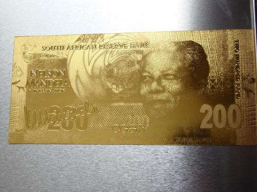 99.9% PURE 24K GOLD Nelson Mandela 200 Rand Bank Note With COA