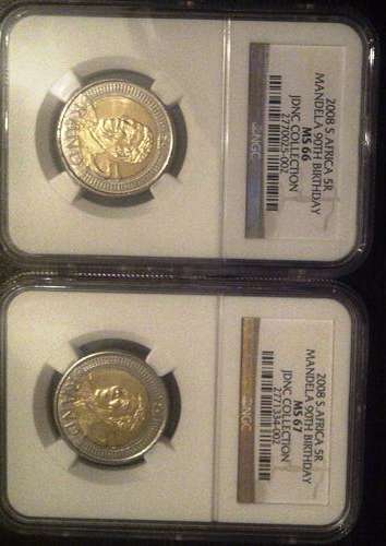 MS66&67 NGC GRADED - MANDELA 90TH BIRTHDAY R5 COINS (1 Bid=2 Coins)-*Pls Note Actual Image of Coins*