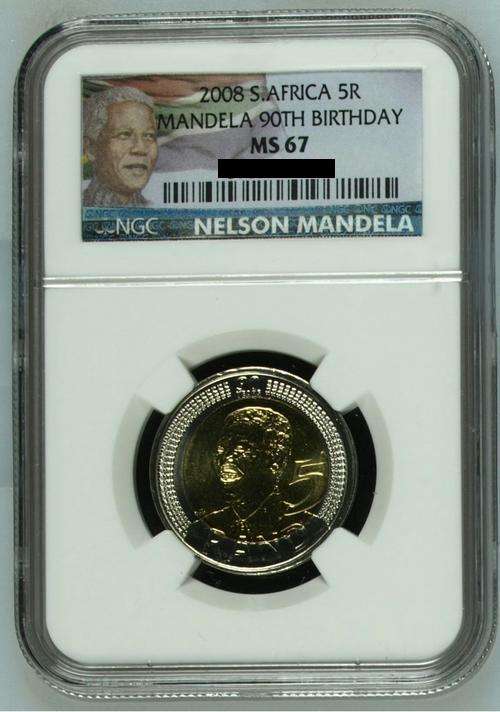 18 x MS67 NGC GRADED - 2008 MANDELA 90TH BIRTHDAY R5 COINS