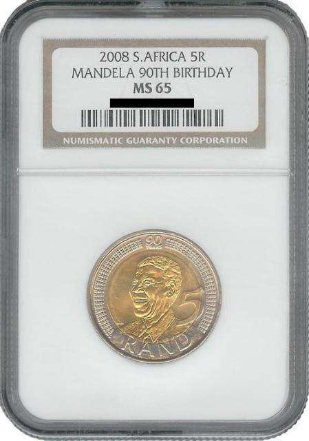 MS65 NGC GRADED - MANDELA 90TH BIRTHDAY R5 COIN - 2008