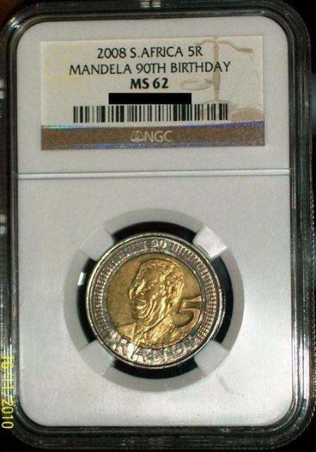 MS62 NGC GRADED - MANDELA 90TH BIRTHDAY R5 COIN - 2008