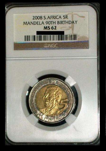 MS62 NGC GRADED - MANDELA 90TH BIRTHDAY R5 COIN - 2008