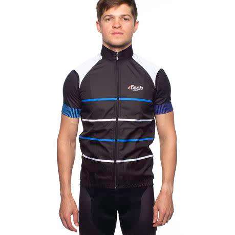 FTECH Unisex Classic Wind Vest Gillet - Black & Blue Stripes XS