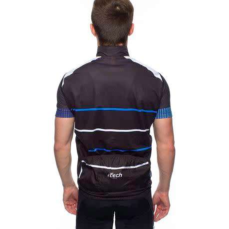 FTECH Unisex Classic Wind Vest Gillet - Black & Blue Stripes XS