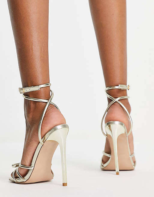 Simmi London Samia heeled sandals with bow details in gold UK 7