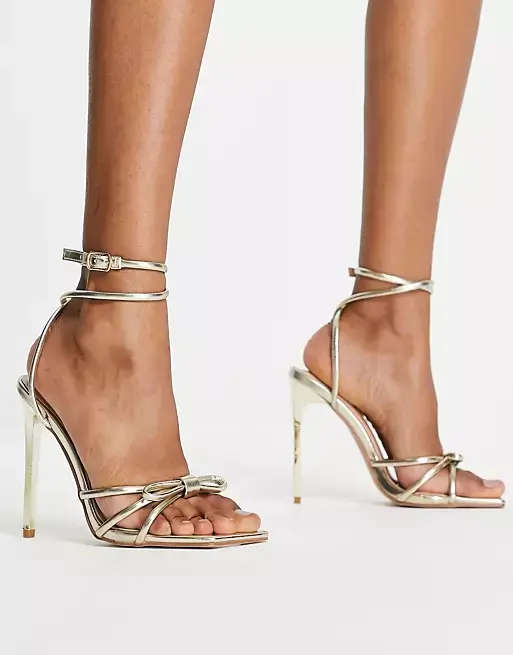 Simmi London Samia heeled sandals with bow details in gold UK 7