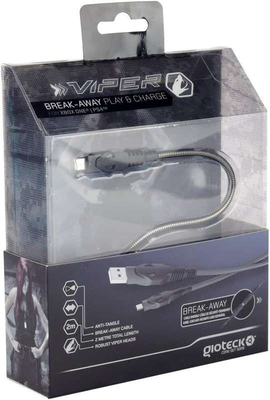 Gioteck TX-Viper Anti-Twist Play and Charge Break Away Cable for Xbox One and PS4