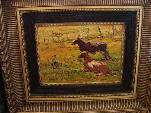 Adriaan Boshoff "beeste in die weiland" 33 X 46 cm (size excludes frame)