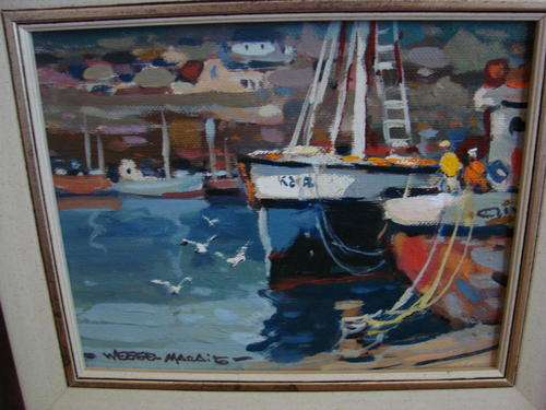 Wessel Marais harbour scene oil on panel
