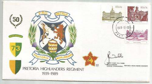 RSA Defense Force Cover 22 - Pretoria Highlanders Reg. - variety: signed by Comm. Off.