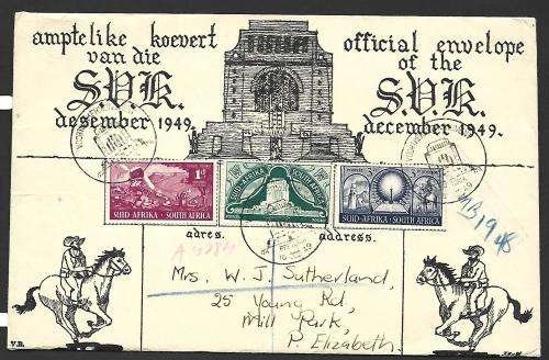 RSA Union FDC - Voortrekker monument inauguration - 16 XII 49