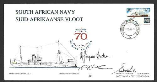 RSA Navy FDC 18 - 70th Anniversary of the SA Navy - Variety- Signed.