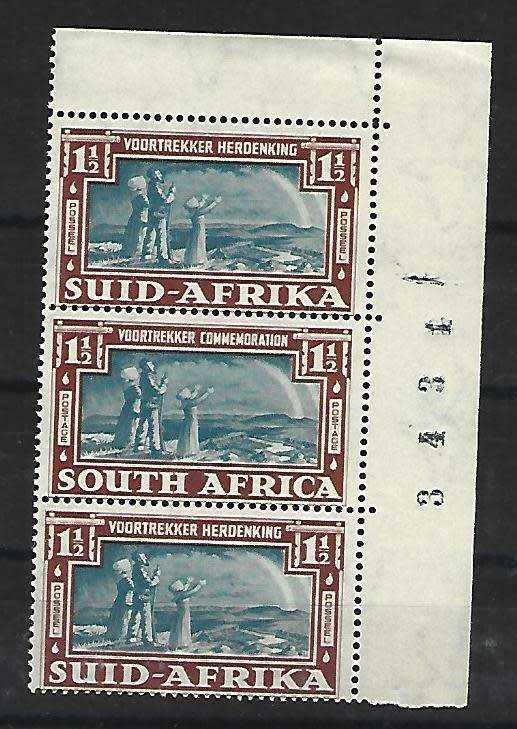 Union of SA - SACC 80 - Corner block of 3 with sheet nr - +mint