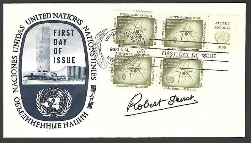 United Nations FDC - International Atomic energy - Variety - Signed by designer of stamps