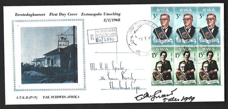SWA-FDC-CR Swart -A.T.K.B.- Variety -signed by President CR Swart . Scarce!