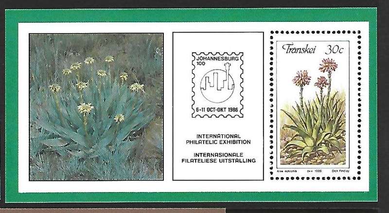 Transkei Mini sheet - SACC 190a - Aloes- **mint