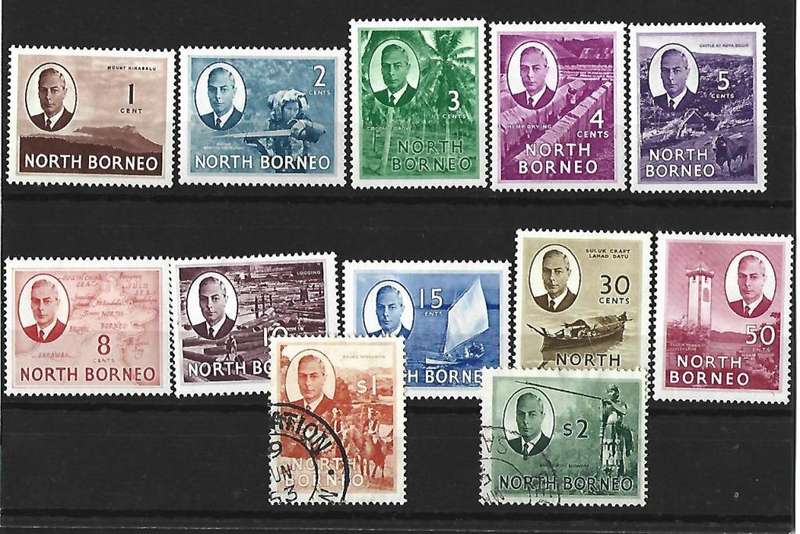 North Borneo -  SG 356-368 - mint and used hinged stamps