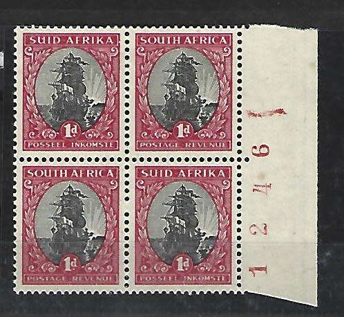 Union of SA - SACC 114 - Hyphenated series- 1d Variety - red mark next to sheet nr.