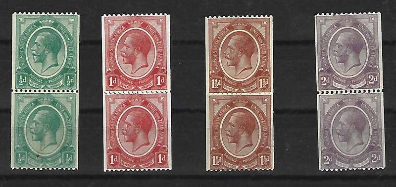 Union of SA - SACC 17-20 - Coil stamps King George V - Variety - All with paper joined
