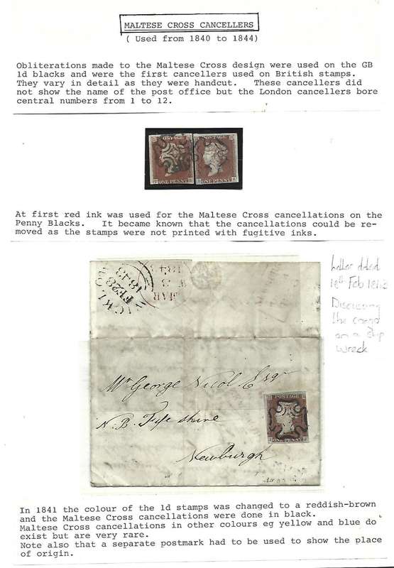 Great Britain - Penny red - Stamps and complete letter - Black Maltese Cross Cancelled