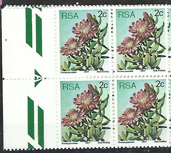 RSA SACC 419 - 2c Protea series- Variety- 2c printed in perf margin