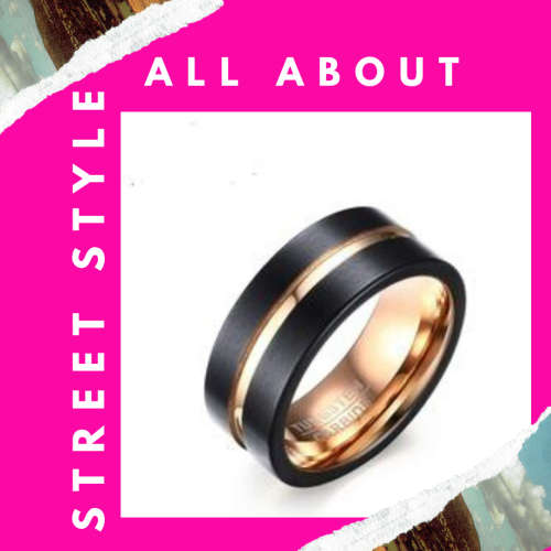 Black with Rose gold inlay Tungsten wedding ring **Size 11**