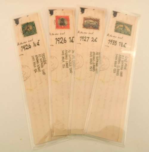 4 x Rare SA Stamp Bookmarks 1926-1933 (CLEARANCE)