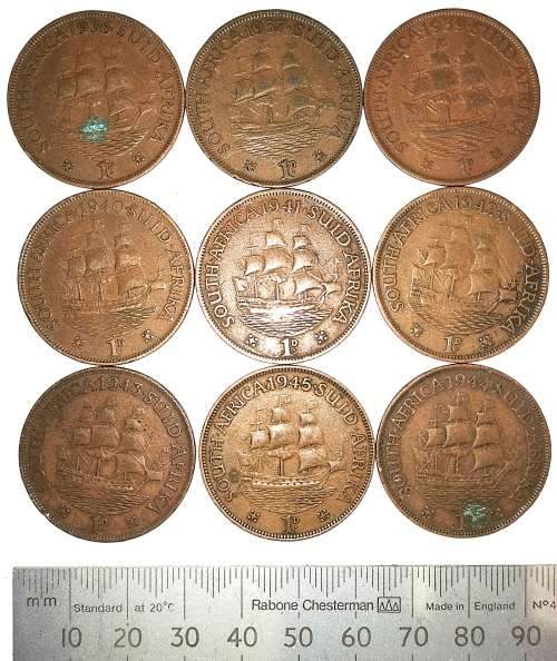 9 x Old SA Pennies 1936-45 (CLEARANCE)