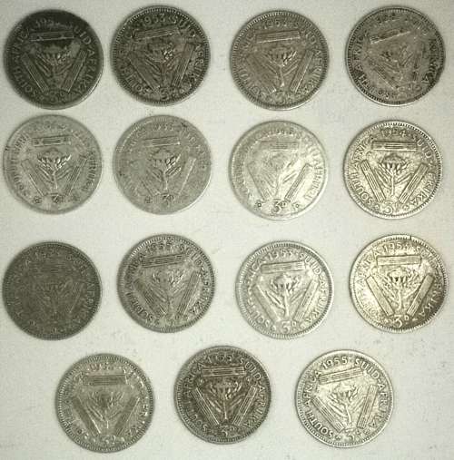 15 x Silver SA 3 Pennies 1933-58 (CLEARANCE)