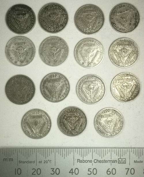 15 x Silver SA 3 Pennies 1933-58 (CLEARANCE)