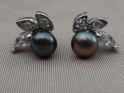 Silver & Dark Pearl Earrings