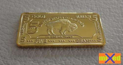 Buffalo Fine Gold Bullion Bar Plated .999 High Quality 5 gram