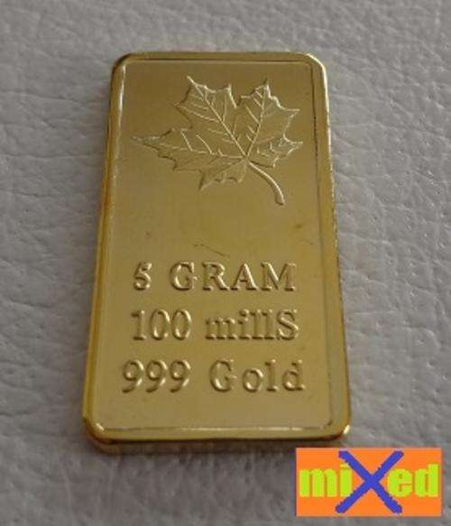 5Gram Fine gold plated clad canada maple leaf bullion