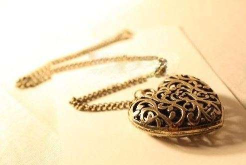Large Vintage, Retro Heart Pendant and Chain with Antiqued Bronze Finish