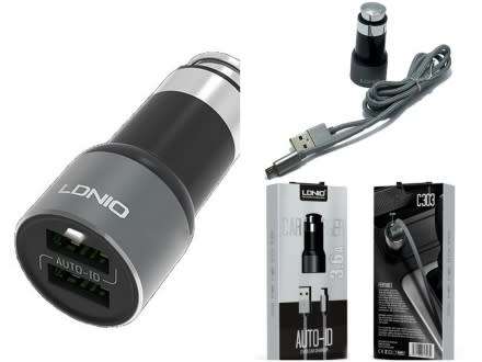Ldnio Car Charger - Dual USB 5V/3.6A Quick Charge (with cable for IOS - iphone ) (C303)