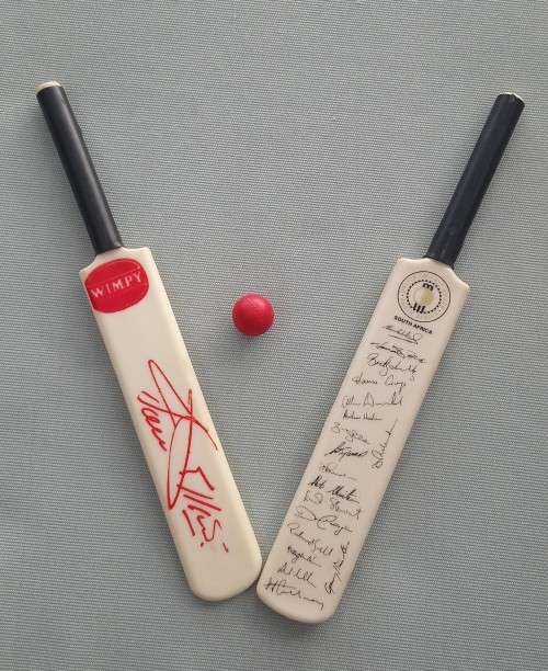 2 X MINIATURE CRICKET BATS WITH BALL