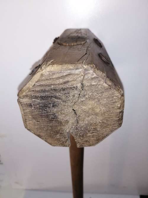 Big wooden hammer with lots of patina