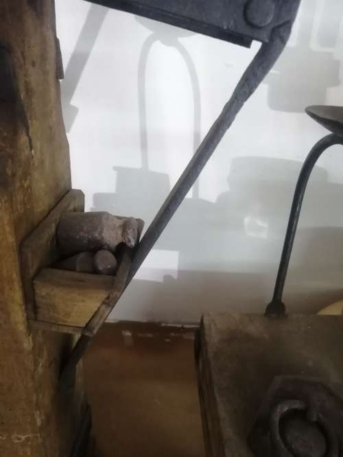 French made wooden and steel scale used in bakery, a real antique piece with lots of patina and in a