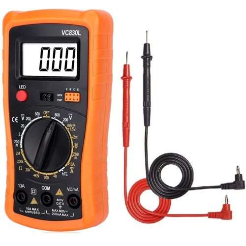 Digital Multimeter - Portable, Backlit LCD, Non-Slip Sleeve, Various Functions, 9V Battery Included
