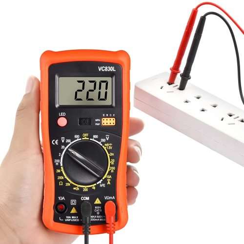 Digital Multimeter - Portable, Backlit LCD, Non-Slip Sleeve, Various Functions, 9V Battery Included